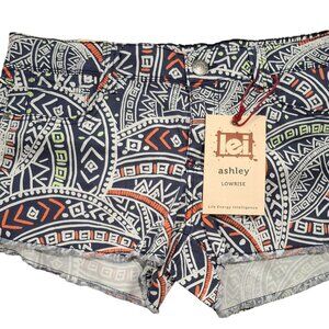 L.E.I Shorts Jr. Women's Ashley Coll. Graphic Cutoffs Blue Orange White Grn. 13